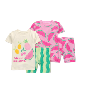 Baby Girls' 4pc Short Sleeve Watermelon Cotton Pajama Set