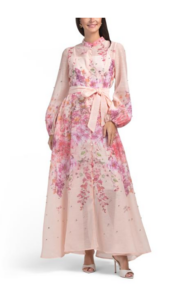 Crystal Studded Long Sleeve Maxi Dress