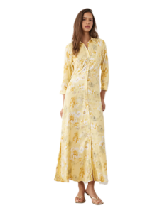 Maxi Shirt Dress in Yellow Floral Print