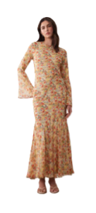 Flare Sleeve Maxi Dress in Floral Print