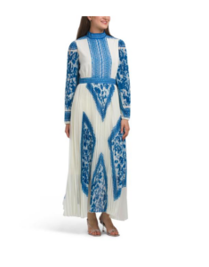 Long Sleeve Pleated Skirt Maxi Dress