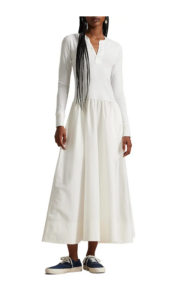 Long Sleeve Mixed Media Henley Midi Dress