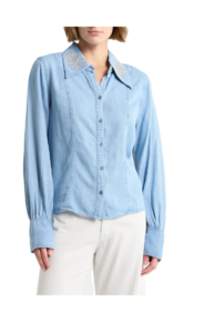 Embroidered Chambray Button-up Shirt
