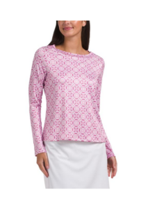 Upf 50 Printed Mesh Insert Long Sleeve Crew Neck Top