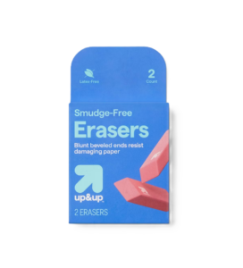 Smudge Free Erasers 2ct - Up&up™: Multicolor Hard Rubber, Block Erasers for Pencils, Right- or Left-handed Design
