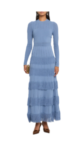 Tiered Fringe Long-sleeve Maxi Dress