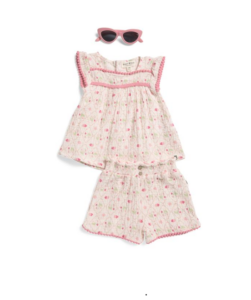 Infant Girls 3pc Berry Shorts Set with Sunglasses 12m-24m