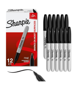 Sharpie Permanent Markers, Fine Tip, Black, 12 Count