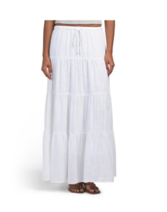 Linen Blend Midi Tiered Skirt