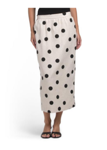 Linen Blend Midi Skirt with Back Vent
