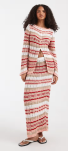 Knit Ladder Stitch Cardigan Set in Orange Stripe