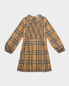 Girl's Ida Long-sleeve Smocked Check Dress, Size 3-14