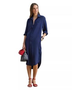 Button Trim Ribbed Cotton Blend Dress