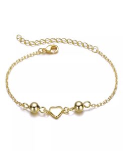 Dainty 14k Gold Plated Tiny Heart & Bead Charms Bracelet
