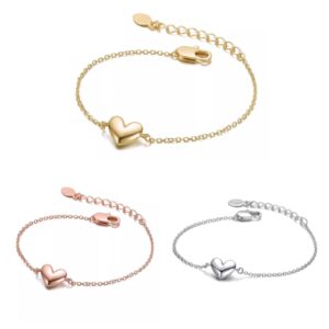 Adorable High-polish Puffy Heart Charm Extended Chain Bracelet