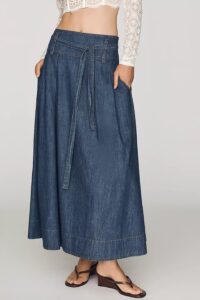 Second Female Evana Denim Midi Skirt