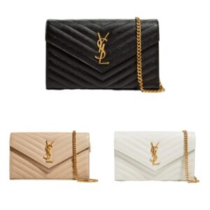 Ysl Monogram Large Wallet on Chain in Grained Leather