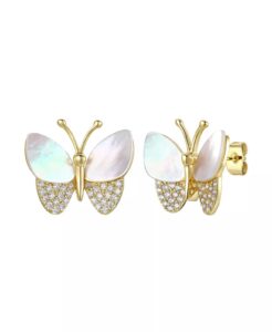 Brilliant 14k Gold Plated Cubic Zirconia Butterfly Stud Earrings