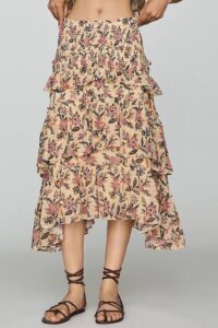 Boho Smocked Tiered Midi Skirt