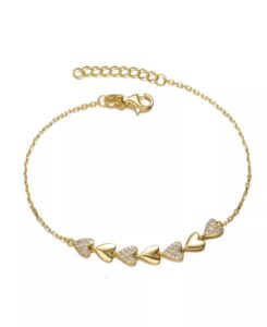 Dainty 14k Gold Plated Cz Pave Heart Stampato Thin Bracelet
