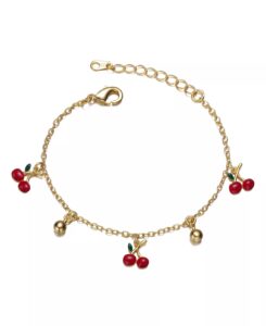 Modern 14k Gold Plated Enamel Dainty Cherry Charms Bracelet