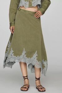 Lace-trim Utility Midi Skirt