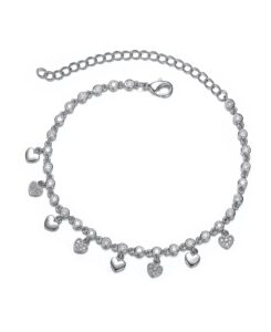 Kids/teens White Gold Plated Cubic Zirconia Adjustable Heart Bracelet