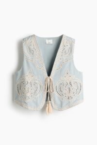 Linen-blend Vest with Eyelet Embroidery