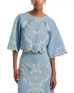 Cropped Denim Embroidered Top