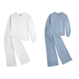 Girls' Eyelet French Terry Sweatshirt & Wide Leg Sweatpants - Little Kid