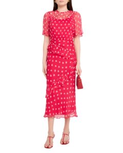 Vida-e Polka Dot Frill Midi Dress