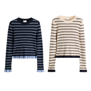 Ruffle-trimmed Rib-knit Top
