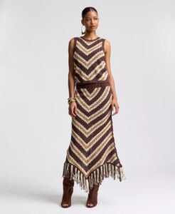 Women's Striped-crochet Midi Skirt with Fringe