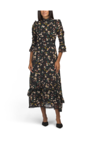 Three-quarter Sleeve Floral Maxi Dress