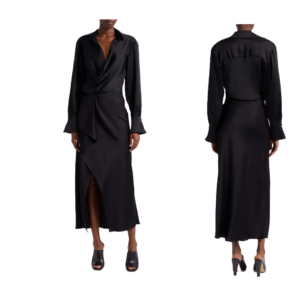 Talita Long Sleeve Faux Wrap Satin Dressp