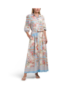 Linen Blend Long Sleeve Maxi Dress