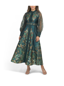 Long Sleeve Mock Neck Printed Maxi Dress
