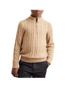 Kids' Clovelly Quarter Zip Wool Blend Cable Sweater