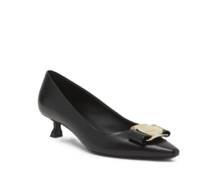 Zelma Leather Bow Kitten-heel Pumps