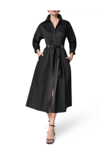 Drawstring Waist Stretch Cotton Midi Shirtdress