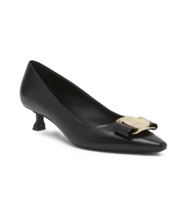 Zelma Leather Bow Kitten-heel Pumps
