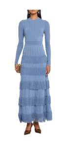 Tiered Fringe Long-sleeve Maxi Dress