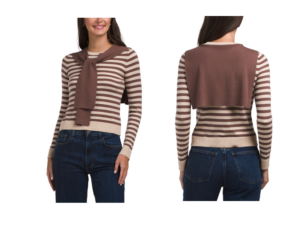 Striped Pull over Sweater with Wrap Detail