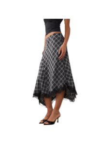 Hanky Hem Midi Skirt in Black Plaid Print