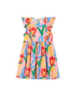 Girl's Love-print Ruffled-sleeve Dress, Size 4-5