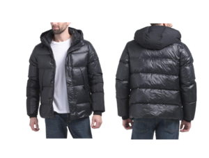 Mixed Media Puffer Jacket with Hood