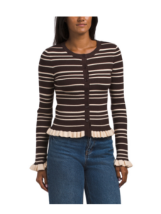 Stripe Cardigan with Ruffle Detail