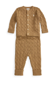 Cable Knit Cotton Cardigan & Pants Set 24 M