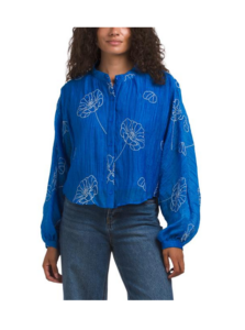Alzena Embroidered Batwing Button Down Blouse