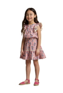 Kids' Lace Trim Flutter Sleeve Top & Skirt Set Size 5-6